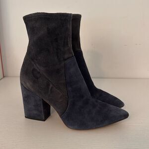 Loeffler Randall Isla Suede Block Heel Pointy Toe Bootie Dark Navy Blue Size 6